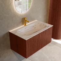 Badmeubel Mondiaz Kurve-Dlux | 80 cm | Meubelkleur Ruby | Wastafelkleur Nata | Solid surface | Wasbak midden spoelbak | 1 kraangat