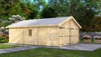 Dubbele garage 44 mm - 595x800 cm - onbehandeld- Zadeldak- Onbehandeld vurenhout- Van Kooten - Van Kooten