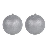 2x Zilveren grote decoratie kerstballen met glitter kunststof 25 cm - thumbnail