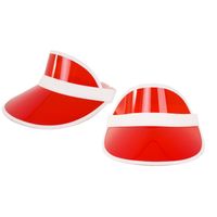 Verkleed zonneklep/sunvisor - 2x - voor volwassenen - rood/wit - Carnaval hoed - Verkleedhoofddeksels - thumbnail