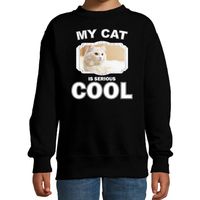 Witte kat katten trui / sweater my cat is serious cool zwart voor kinderen