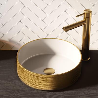 BRAUER Circle waskom - 36x36cm - rond - keramiek - hoogglans wit en goud WK-CC36ROHWGO