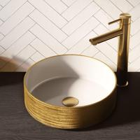 BRAUER Circle waskom - 36x36cm - rond - keramiek - hoogglans wit en goud WK-CC36ROHWGO