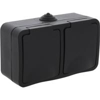 Q-LINK Dubbel Buitenstopcontact - Opbouw - Mat Zwart - IP54 Waterdicht