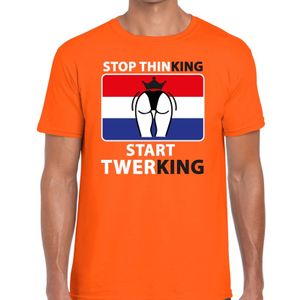 Oranje Stop thinking start twerking t-shirt heren