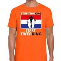 Oranje Stop thinking start twerking t-shirt heren - thumbnail