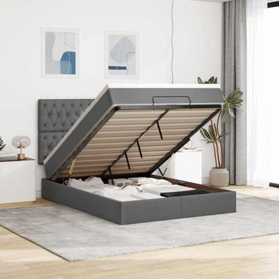 Ottoman bed met matras en LED's 140x190cm stof donkergrijs
