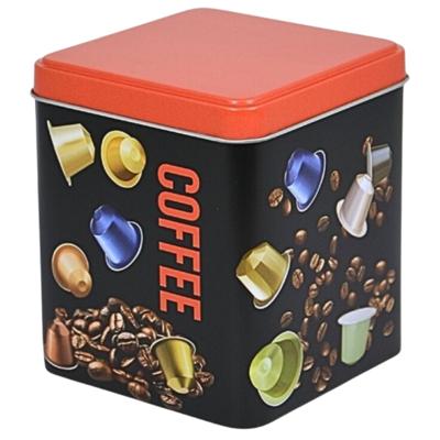 Excellent Houseware Koffie cupjes bewaarblik - zwart - cupjes en bonen print - 10 x 10 x 12 cm Excellent Houseware Koffie cupjes bewaarblik - zwart - cupjes en bonen print - 10 x 10 x 12 cm