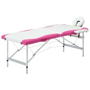 VidaXL Massagetafel inklapbaar 2 zones aluminium wit en roze