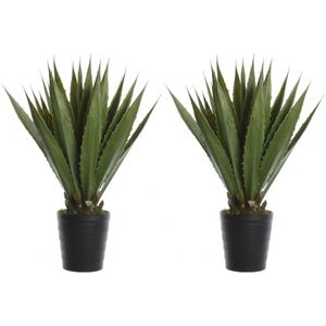 2x Groene agave kunstplanten 85 cm in zwarte pot