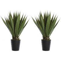 2x Groene agave kunstplanten 85 cm in zwarte pot