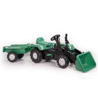 Dolu Traptractor met Aanhanger & Voorlader & Claxon Groen/zwart