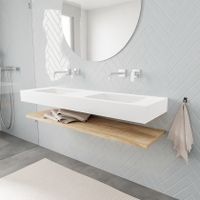 Mondiaz Alan badmeubel 150 cm planchet washed oak vrijhangend wastafel dubbel zonder kraangat wit