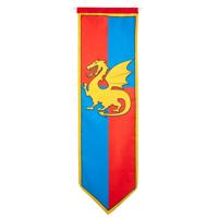 Ridder banier - blauw/rood - met draak - 100 x 30 cm - nylon - vlag - riddervlag Ridder banier - blauw/rood - met draak - 100 x 30 cm - nylon - vlag - riddervlag
