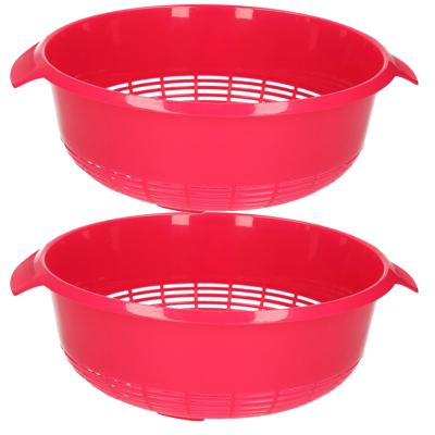 Plasticforte keuken vergiet - 2x stuks - roze - 27 x 10 cm - kunststof - afgieten van groente