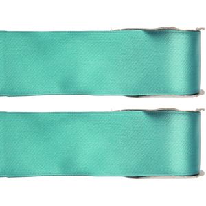 2x Mintgroene satijnlint rollen 2,5 cm x 25 meter cadeaulint verpakkingsmateriaal - Cadeaulinten