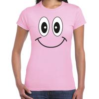 Verkleed T-shirt voor dames - smiley - licht roze - carnaval - feestkleding - thumbnail