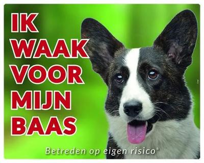 Welsh Corgi Brindle Waakbord - Ik waak voor Welsh Corgi Brindle Waakbord - Ik waak voor