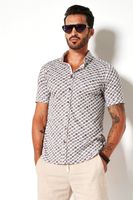 Desoto Heren Overhemd Korte Mouw Wit Gekleurde Cirkel Print Slim Fit - thumbnail
