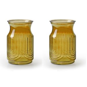 2x Stuks Bloemenvazen - amber geel/transparant glas - H20 x D12.5 cm