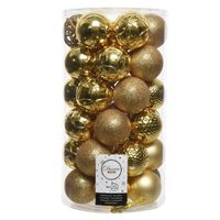 37x Gouden kunststof kerstballen 6 cm - Mix - Onbreekbare plastic kerstballen - Kerstboomversiering goud - thumbnail