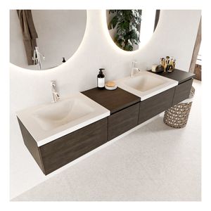 Mondiaz Bukla 200cm badmeubel met module 40 links dark brown 4 lades met wastafel dubbel 2 kraangaten kleur talc