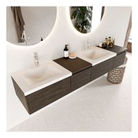 Mondiaz Bukla 200cm badmeubel met module 40 links dark brown 4 lades met wastafel dubbel 2 kraangaten kleur talc