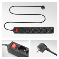 ACT Connectivity Stekkerdoos met lichtgevende schakelaar, 6 sockets, 3 m, zwart - thumbnail
