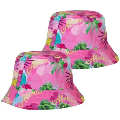 Set van 2x Hawaii thema vissershoedje/zonnehoedje roze voor volwassenen