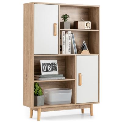 Boekenkast Houten Opbergkast met Deuren en Open Planken 80 x 24 x 120 cm Wit