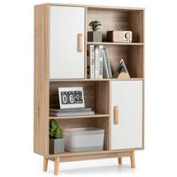 Boekenkast Houten Opbergkast met Deuren en Open Planken 80 x 24 x 120 cm Wit