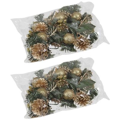 Kerststukje decoratie - 12x st - goud - op stekers - 12 cm - kerstversiering
