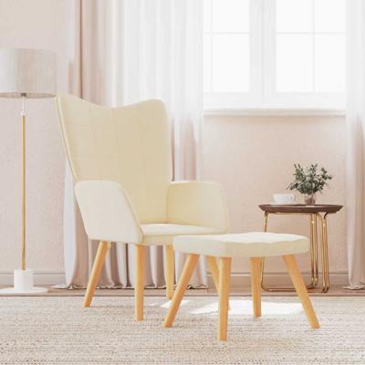 Relaxstoel met voetenbank stof crmekleurig