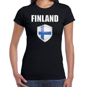 Finland landen supporter t-shirt met Finse vlag schild zwart dames