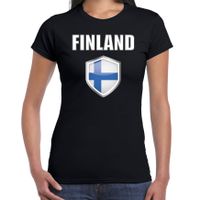 Finland landen supporter t-shirt met Finse vlag schild zwart dames