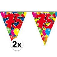Leeftijd vlaggenlijn 75 jaar - 2x - 10 meter - plastic - 75e verjaardag slinger - vlaggetjes