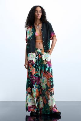 Bloemenprintbroek - BLACK - XL