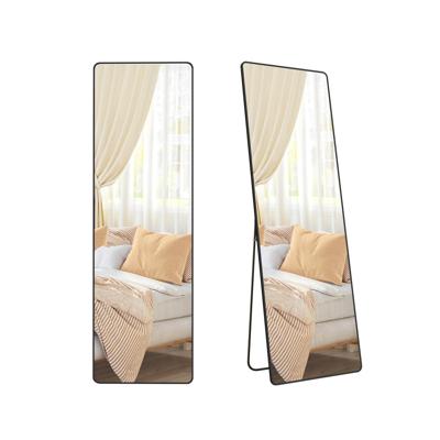 Staande passpiegel met aluminium frame voor slaapkamer, Inktzwart / 160 x 50 cm