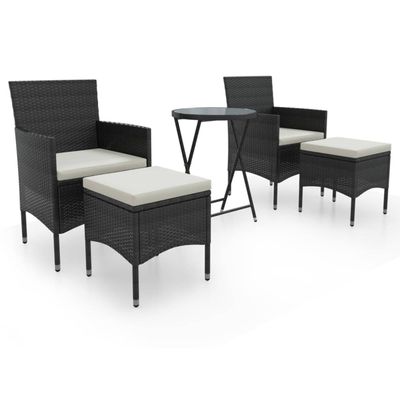 vidaXL 5-delige Bistroset poly rattan en gehard glas zwart