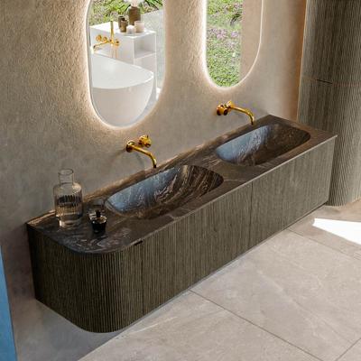 Badmeubel Mondiaz Kurve-Dlux | 175 cm cm | Meubelkleur Shadow | Wastafelkleur Lava | Solid surface | Dubbel / Rechts spoelbak | Zonder kraangat(en)