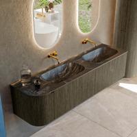 Badmeubel Mondiaz Kurve-Dlux | 175 cm cm | Meubelkleur Shadow | Wastafelkleur Lava | Solid surface | Dubbel / Rechts spoelbak | Zonder kraangat(en)