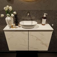 Mondiaz Fowy toiletmeubel 80cm Carrara met blad en waskom talc midden zonder kraangat