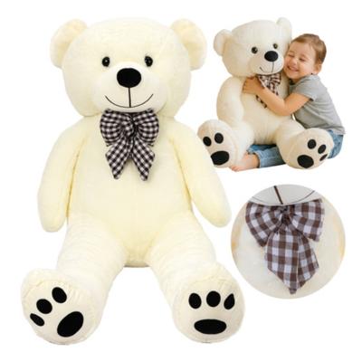 Kruzzel Teddybeer - 140 cm - ecru - polyester - knuffel - met strik