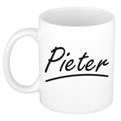 Pieter Naam koffiemok - beker - met sierlijke letters - wit - 300 ml - Cadeau - Heren