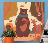 Canvas schilderij kinderen Blije dieren in het herfstbos Canvas schilderij kinderen Blije dieren in het herfstbos