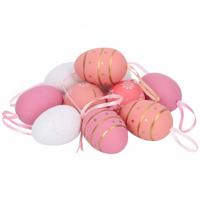 Paaseieren hangdecoraties - koraalroze - 12x stuks - 6 cm - kunststof - Pasen versiering voor paasta