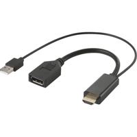 Renkforce RF-4777274 HDMI / DisplayPort Adapterkabel [1x HDMI-stekker, USB-A 2.0 stekker - 1x DisplayPort bus] Zwart 4K UHD 0.15 m