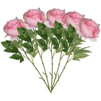 Kunstbloem pioenroos - 5x - roze - 76 cm - polyester - decoratie bloemen