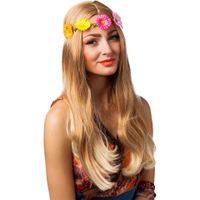 Carnaval/festival hippie flower power hoofdband met gekleurde bloemen   - - thumbnail