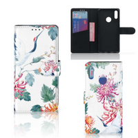 Huawei Y7 Pro | Y7 Prime (2019) Telefoonhoesje met Pasjes Bird Flowers - thumbnail